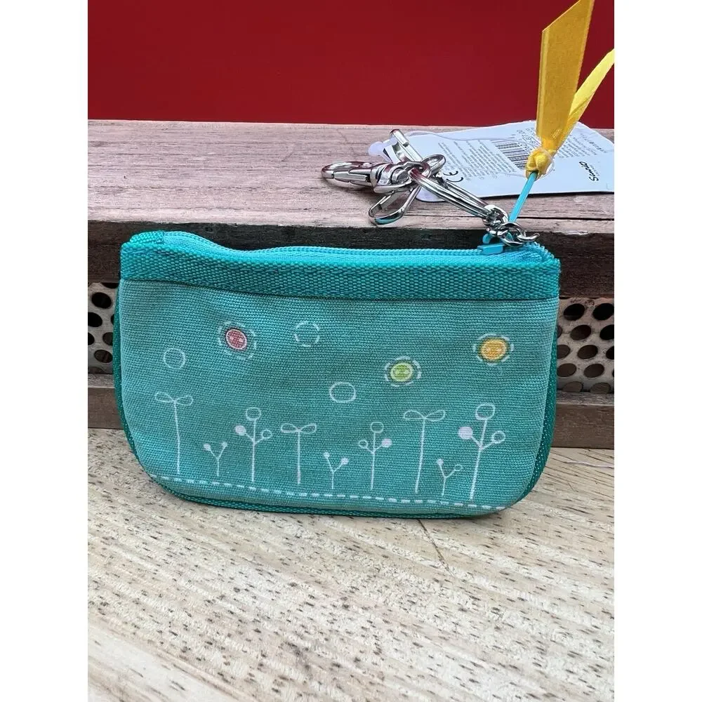Hello Kitty Sanrio License coin purse/ key chain 2004 green flowers buttons
